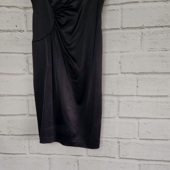 David Meister Women's Solid Black Lined Ruched Side Sheath Dress Size 8 LBD - Picture 8 of 11